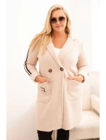 Dámský kabát Plus Size z s kapsami béžový model 21297082 - K-Fashion Dámský kabát Plus Size z s kapsami béžový model 21297082 - K-Fashion