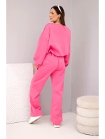 Dámská souprava máslová mikina s broží a kalhoty s rovnými nohavicemi růžový