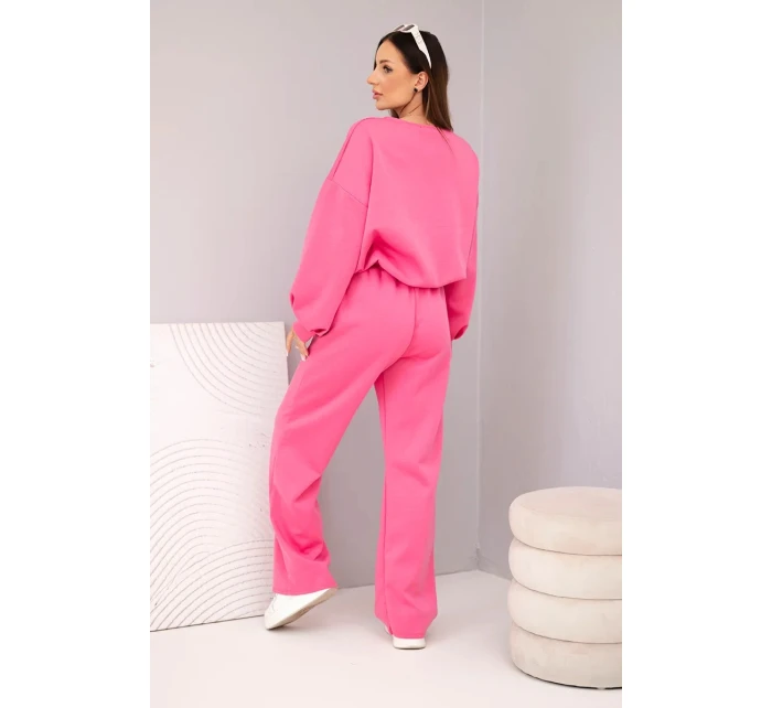 Dámská souprava máslová mikina s broží a kalhoty s rovnými nohavicemi růžový