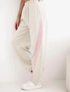 Dámské máslové kalhoty z viskózy s lampasem béžové