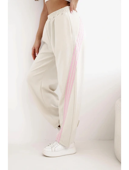 Dámské máslové kalhoty z viskózy s lampasem béžové