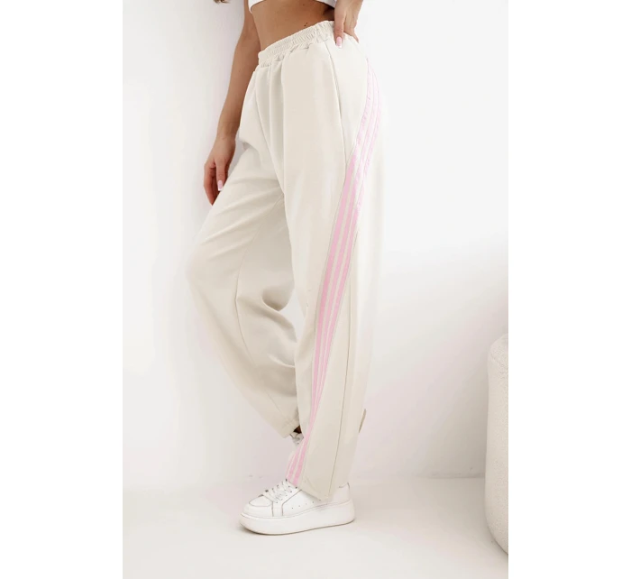 Dámské máslové kalhoty z viskózy s lampasem béžové