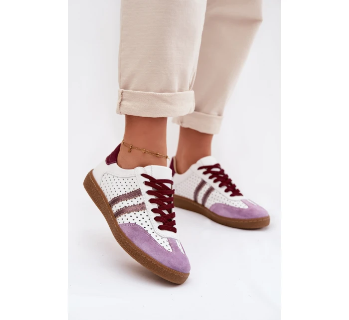 Kožené síťované dámské tenisky Zazoo N1318 bílo-fialové