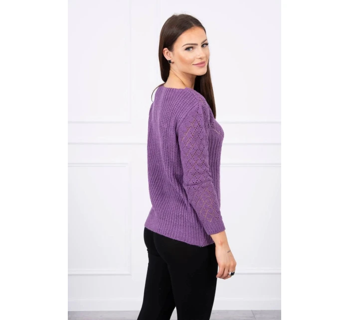 Svetr s ažurovým zdobením fialový Svetr s ažurovým zdobením fialový
