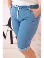 Dámské bavlněné šortky Plus Size s vázáním světlý denim Dámské bavlněné šortky Plus Size s vázáním světlý denim