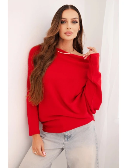 Dámský asymetrický model 21474871 svetr viskózový červený - K-Fashion
