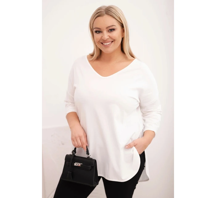 Dámská bavlněná blůza Plus Size s V výstřihem a ohrnutým rukávem bílá Dámská bavlněná blůza Plus Size s V výstřihem a ohrnutým rukávem bílá