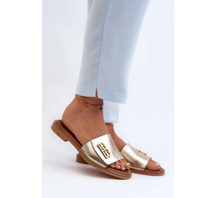 model 21659224 Elegantní Dámské Kožené Žabky Zlaté - Zazoo