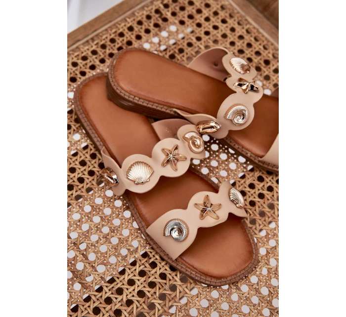 Dámské pantofle se zlatými doplňky béžové Jenoriela Dámské pantofle se zlatými doplňky béžové Jenoriela