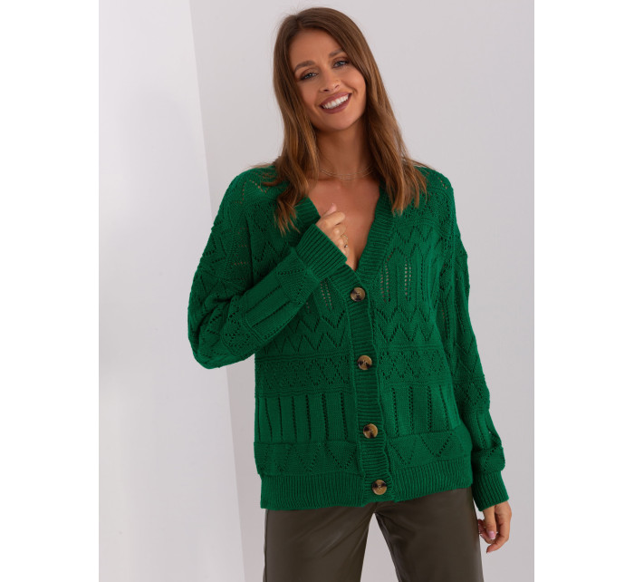 Tmavě zelený dámský svetr na knoflíky