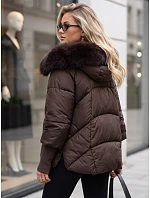 Dámská zimní prošívaná bunda s kožešinou, čokoládová, FashionStreet TY5993 Dámská zimní prošívaná bunda s kožešinou, čokoládová, FashionStreet TY5993