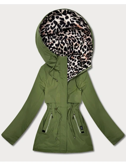Dwustronna kurtka parka Goodlookin zielona panterka (KK60424-2#)
