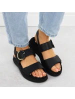 Dámské kožené sandály na platformě černé model 21904806 - Remonte