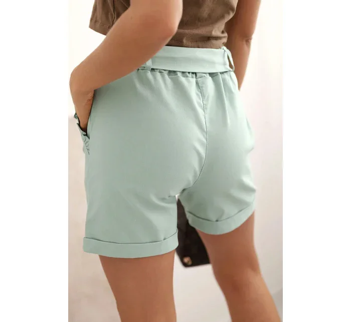 Dámské šortky s mašlí a volánky tmavě mátová