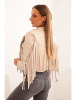 Dámská bunda z eko kůže s třásněmi v boho stylu béžová Dámská bunda z eko kůže s třásněmi v boho stylu béžová