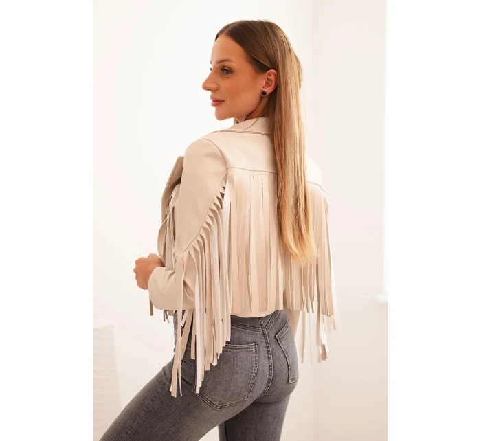 Dámská bunda z eko kůže s třásněmi v boho stylu béžová Dámská bunda z eko kůže s třásněmi v boho stylu béžová