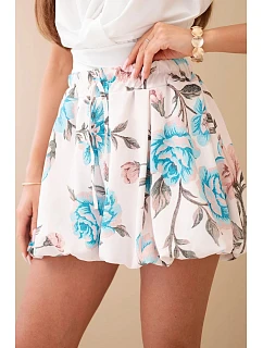 Dámské viskózové kraťasy s květinovým vzorem a vázáním v pase mentolová