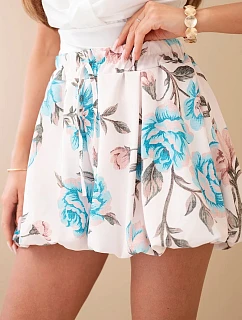 Dámské viskózové kraťasy s květinovým vzorem a vázáním v pase mentolová