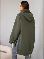 Mikina dámská oversize z bavlny s kapucí a kapsou khaki