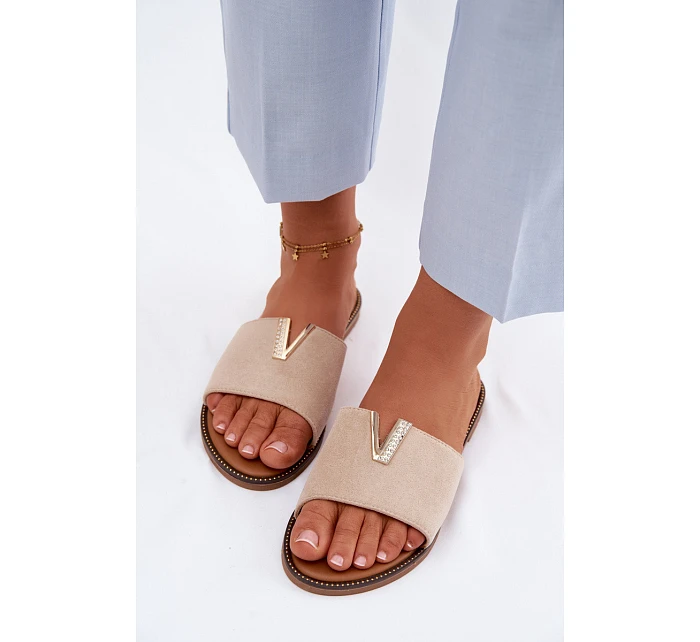 Dámské ploché nazouváky s ozdobným detailem V béžové Nelmira