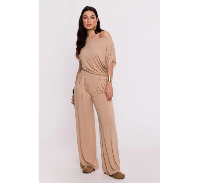 B287 Viskózový top s výstřihem na ramena - cappuccino
