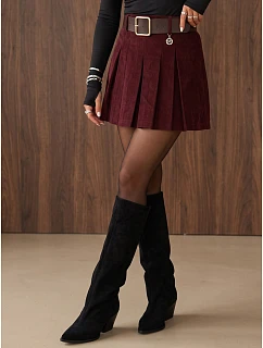Dámské kordurové sukně-šortky s páskem, bordó, FashionStreet SY0602