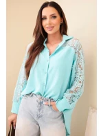 Dámská viskózová košile s krajkovými rukávy a límečkem mátová