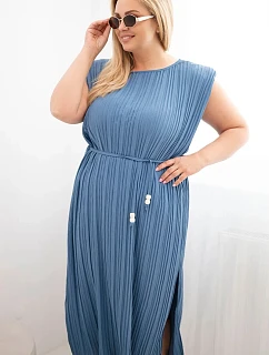 Dámské šaty Plus Size z viskózy, plisované, s vázáním džínové
