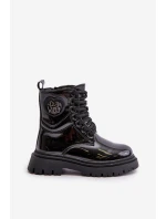 Lakované boty dívčí zateplené kožešinou na zip černé model 21672490 - Boto