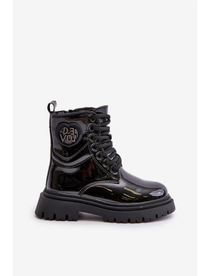 Lakované boty dívčí zateplené kožešinou na zip černé model 21672490 - Boto