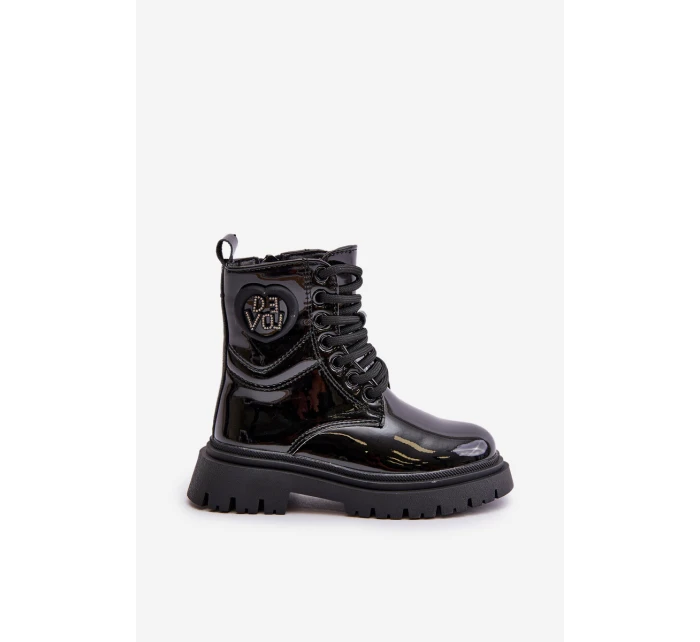 Lakované boty dívčí zateplené kožešinou na zip černé model 21672490 - Boto