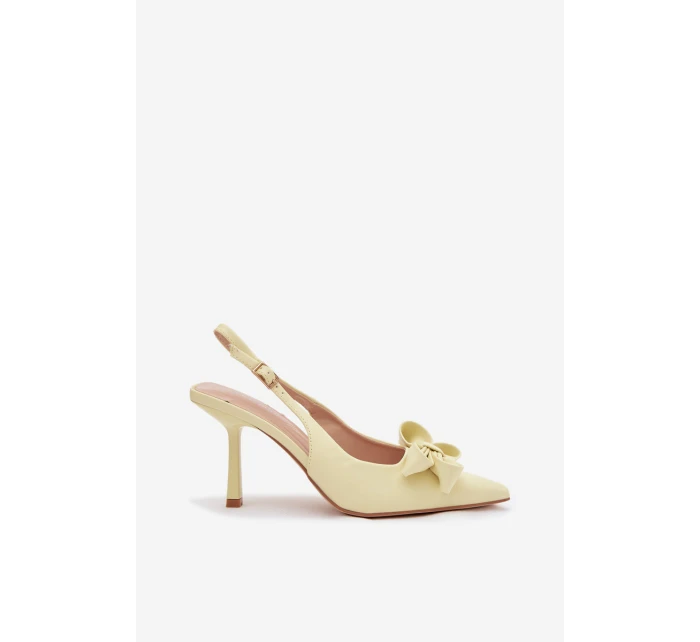 Dámské sandály na podpatku s mašlí Žluté model 22027955 - Boto