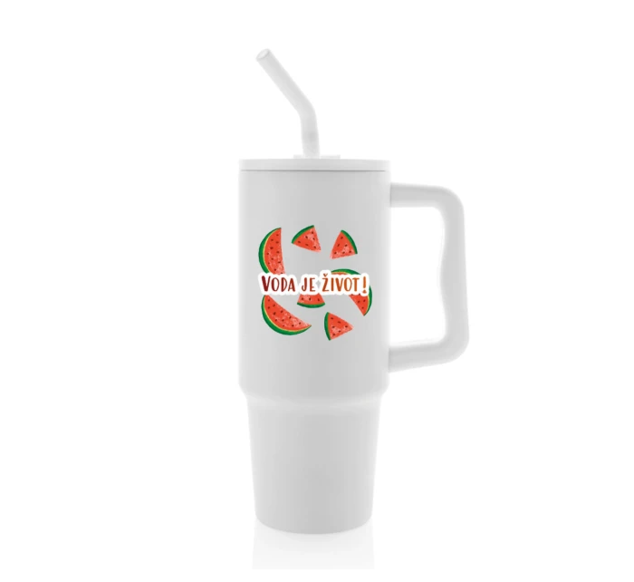 Personalizovaná termoska s barevným víčkem s ovocem a textem 