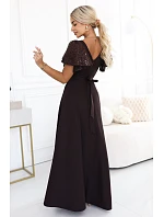 Elegantní se maxi šaty s rukávy – hnědá model 22356547 - numoco Elegantní se maxi šaty s rukávy – hnědá model 22356547 - numoco