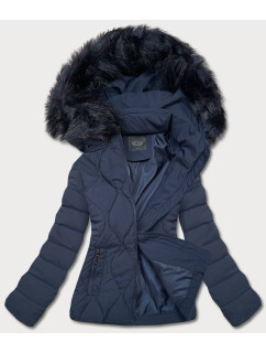 Tmavě modrá krátká zimní bunda s ozdobným prošíváním (16M9056-215)