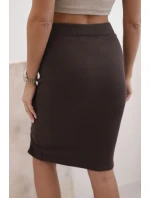 Dámská pruhovaná bavlněná sukně s rozparkem a ozdobnými knoflíky hnědá