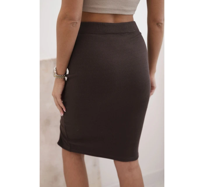 Dámská pruhovaná bavlněná sukně s rozparkem a ozdobnými knoflíky hnědá