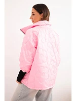 Dámská jarní prošívaná bunda s ozdobným model 22040184 a zipem bonbónově růžová - K-Fashion
