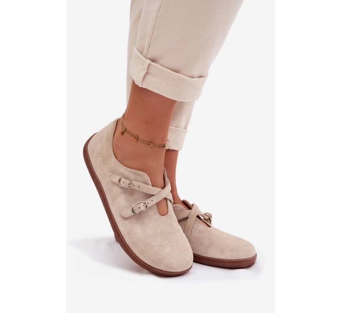 Kožené semišové dámské polobotky Zazoo N1271 světle béžové