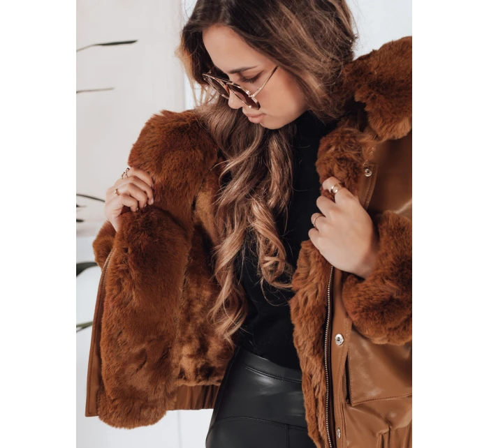 Dámská kožená bunda s kožešinou hnědá Dstreet model 21991686 - FashionStreet