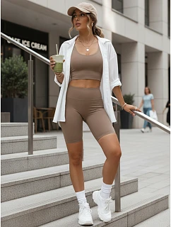 Dámské cyklistické šortky s vysokým pasem béžové FashionStreet SY0582