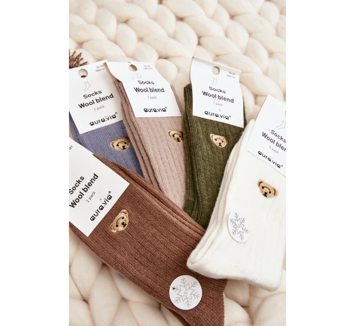 Dámské Hrube Ponožky S Medvědem Modré