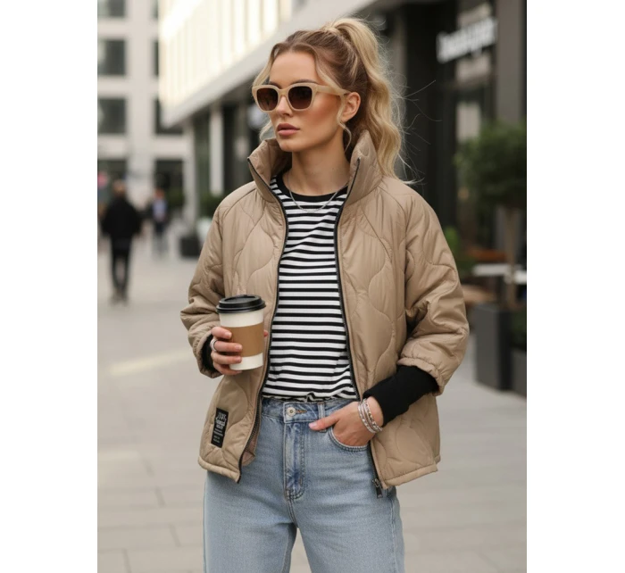 Dámská prošívaná přechodová bunda velbloudí barvy FashionStreet TY5543