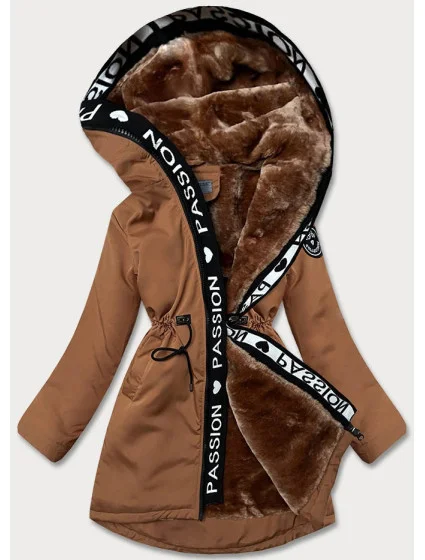 Dámská bunda v karamelové barvě s kožešinovou podšívkou model 21345406 - S'WEST Dámská bunda v karamelové barvě s kožešinovou podšívkou model 21345406 - S'WEST