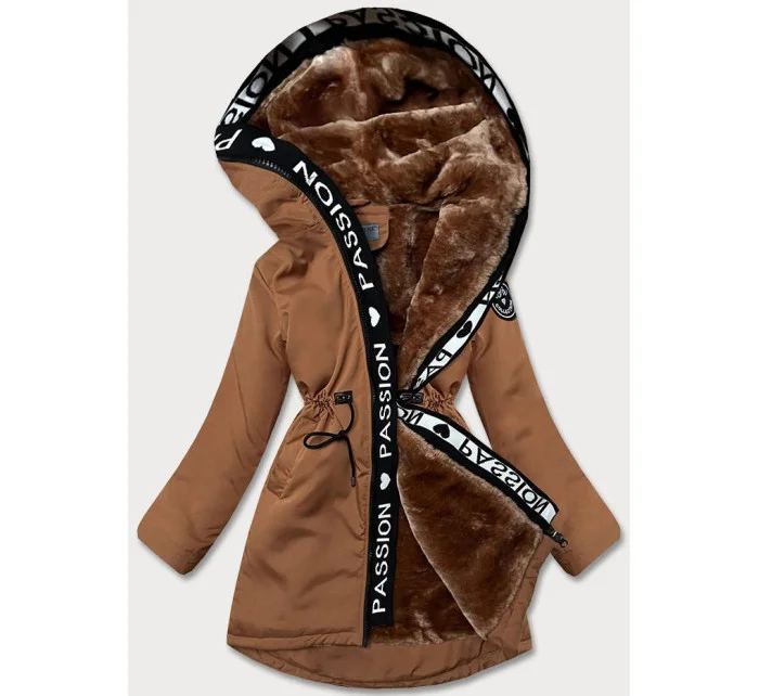 Dámská bunda v karamelové barvě s kožešinovou podšívkou model 21345406 - S'WEST Dámská bunda v karamelové barvě s kožešinovou podšívkou model 21345406 - S'WEST