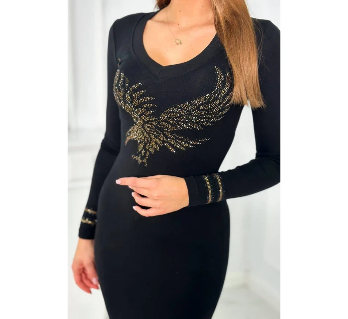 Pletené šaty s motivem orla černé Pletené šaty s motivem orla černé