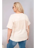 Dámská bavlněná halenka s výstřihem do V a třásněmi na zádech béžová