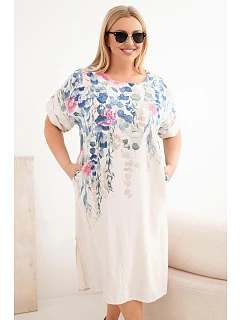 Dámské viskózové šaty plus size s krátkým rukávem a rozparky po model 22092336 béžová - K-Fashion