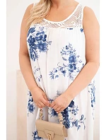 Dámské šaty Plus Size z viskózy s květinovým vzorem a krajkovým vrškem bílá Dámské šaty Plus Size z viskózy s květinovým vzorem a krajkovým vrškem bílá