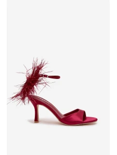 Sandály Na Podpatku S Péřím Bordové Caelina